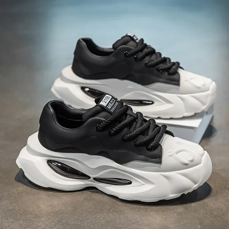 Chunky Sneakers Men Designer Soft Sole Sport Shoes Fashion Casual Microfiber Leather Upper Height Increased Platform White Shoes