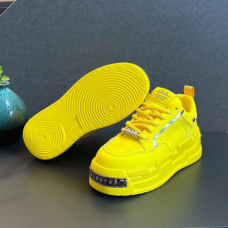 New Arrival Men Fashion Personalized and Trendy Yellow Shoes Spring Autumn Luxury Designer Metal Decoration Chunky Sneakers