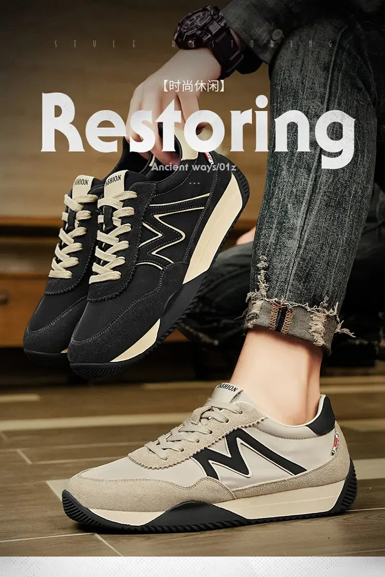 Sneakers Casual Mens Designer Retro Running Shoes Fashion Microfiber Leather Fabric Breathable Increased Internal Platform Shoes