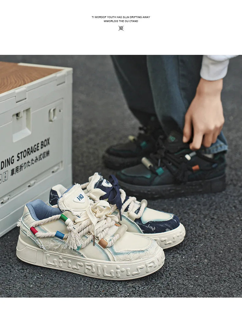 New Fashion Rope Chunky Sneakers Men's Casual Aesthetic Walking Shoes Man Stylish Vulcanize Trainer Male Brand Skateboard Shoes