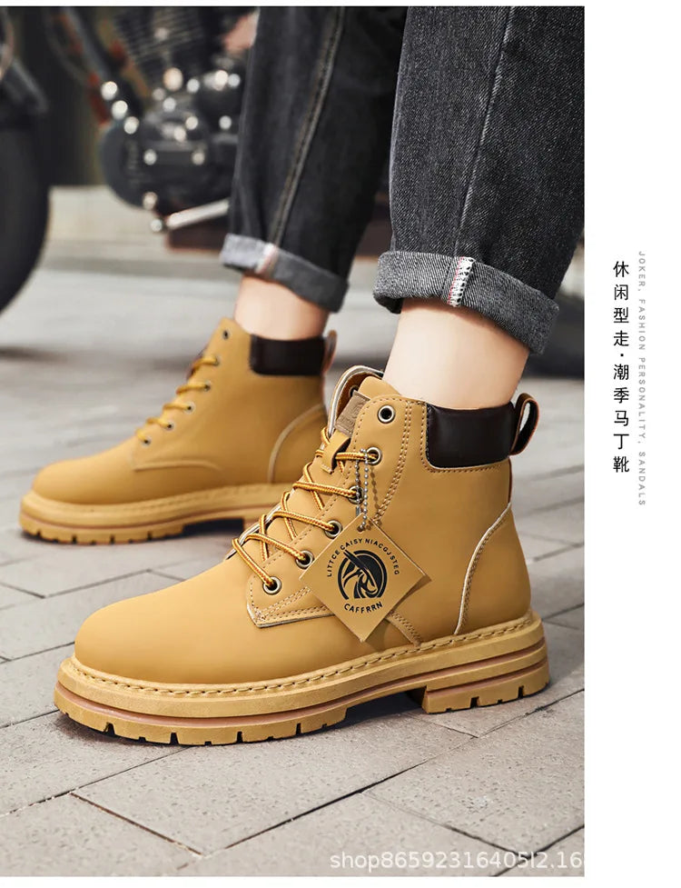 Men's Boots Lace Up 2024 Winter New High Top Leisure All-match Men's Casual Boots Non-slip Trend Rubber Men Flat Boots