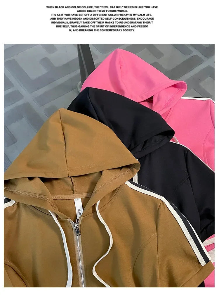 Korean Style Women's Sportswear Summer 2024 Trendy Age-Reducing Slimming Elegant Short Sleeves Hooded Top 2-Piece Set