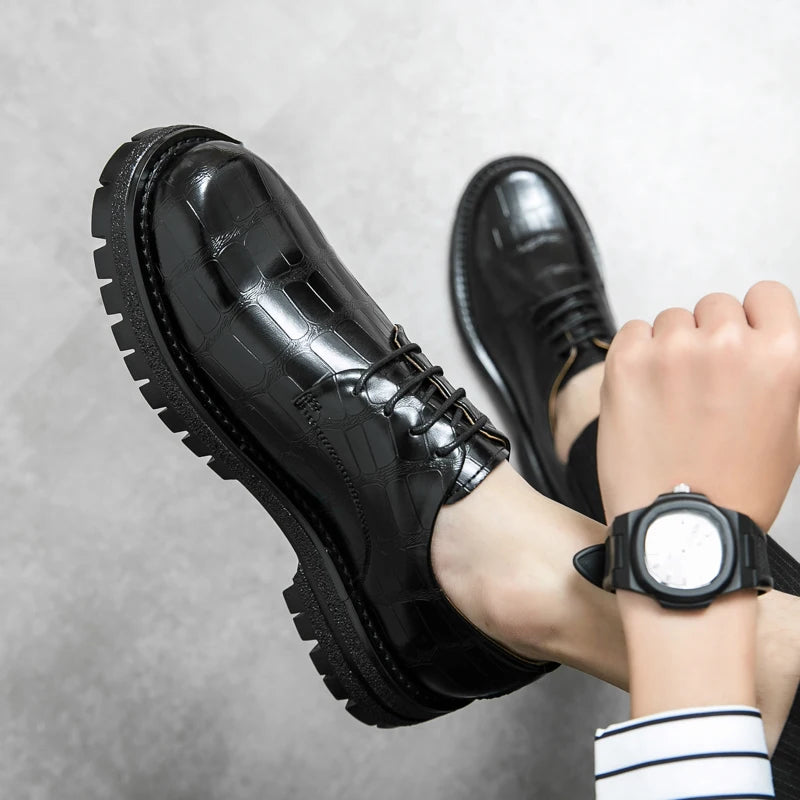 2024 Men's Thick soled Oxford Shoes Fashion Versatile Breathable Office Classic Business Luxury Designer Formal Crocodile Shoes