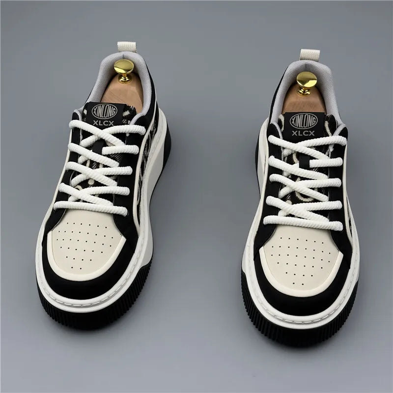 Luxury Designer Britain Men's Lace Up Color-blocked Thick Bottom Causal Board Shoes Flats Moccasins Male Walking Sneakers