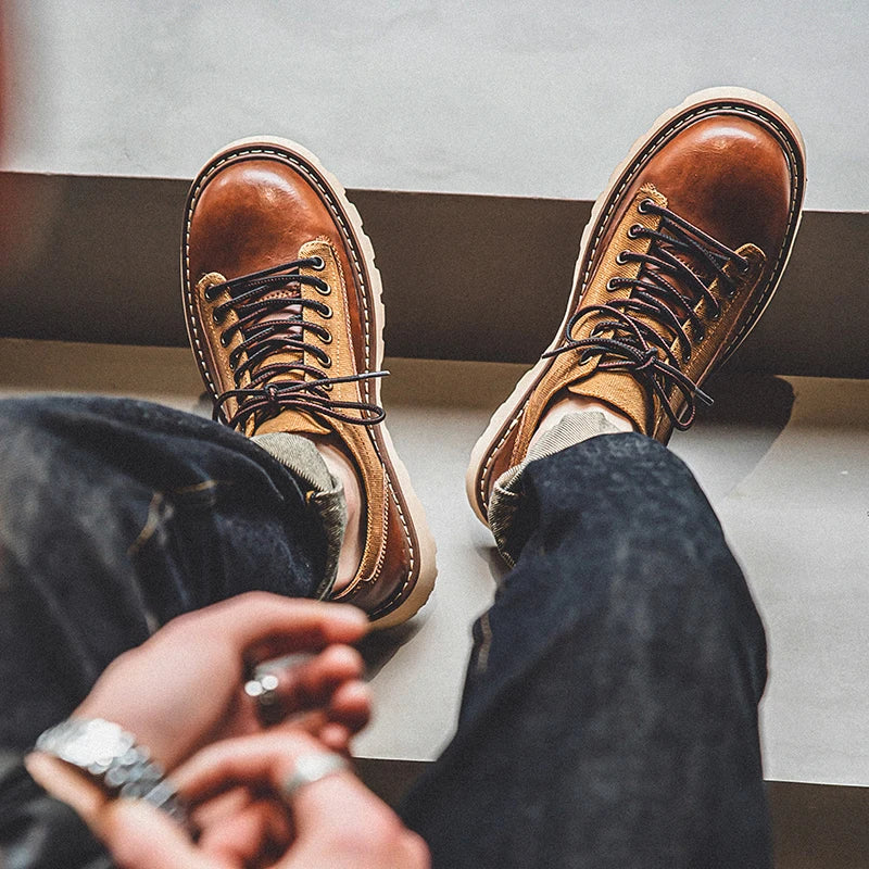 British Style Men's Work Shoes American Thick Soled Casual Shoes Men's Leather Trendy Shoes Retro Style Luxury Shoes
