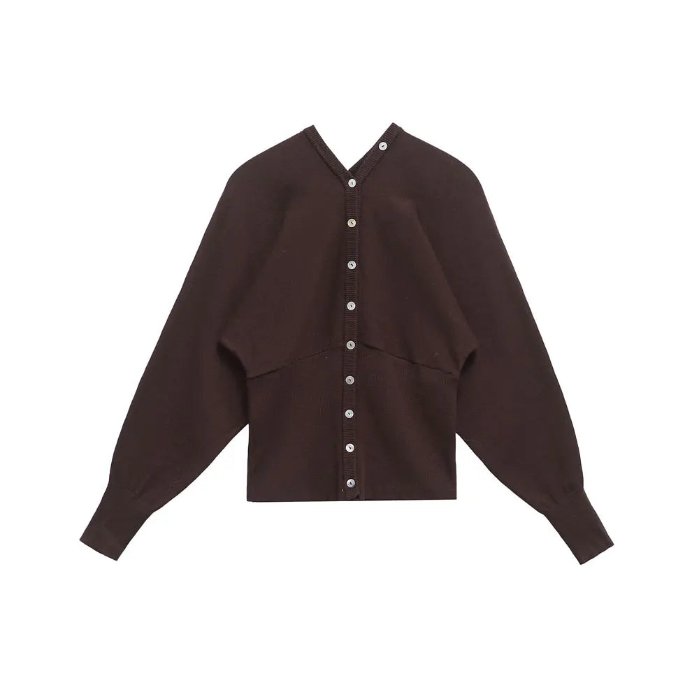 TRZA Women's Fashion Front Button V Neck Knit Cardigan Sweater Long Sleeve Fitted Hem Chic Outerwear Female Tops