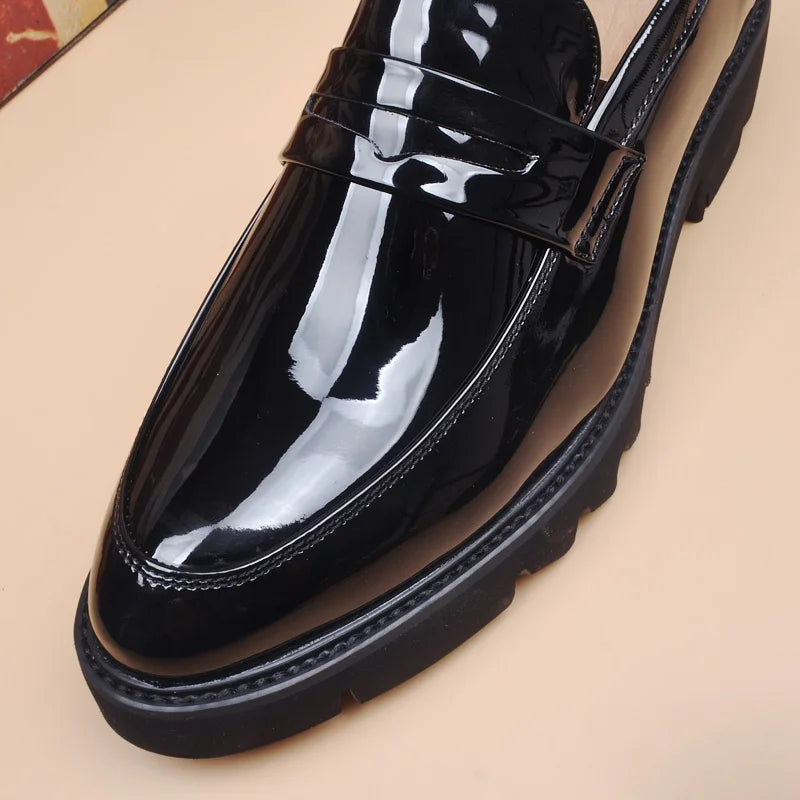 men's fashion wedding party dress patent leather shoes slip-on lazy shoe black trend platform loafers gentleman sneakers zapatos
