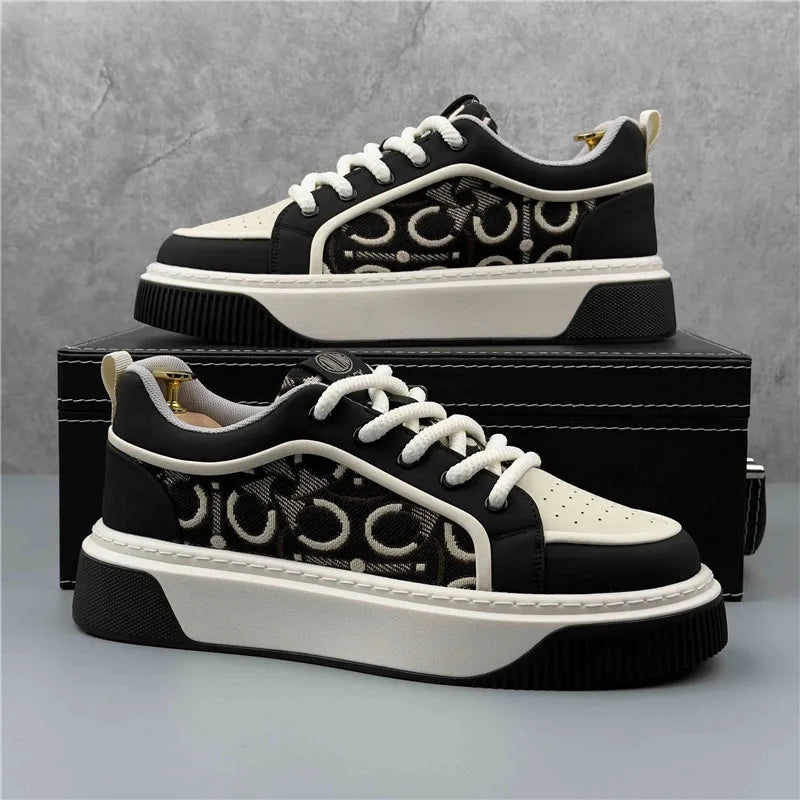 Luxury Designer Britain Men's Lace Up Color-blocked Thick Bottom Causal Board Shoes Flats Moccasins Male Walking Sneakers