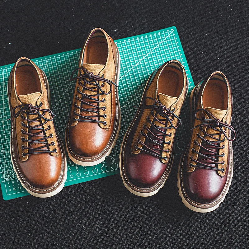 British Style Men's Work Shoes American Thick Soled Casual Shoes Men's Leather Trendy Shoes Retro Style Luxury Shoes