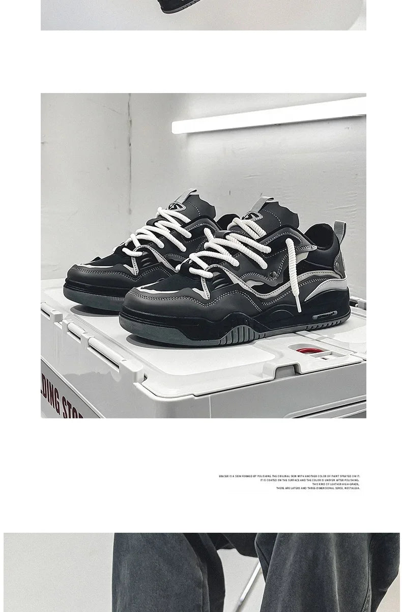 Men's Vulcanized Shoes Trendy Personalized Teenagers Casual Shoes Round Toe Lace-Up Plus Size Platform Shoes Men Shose For Sale