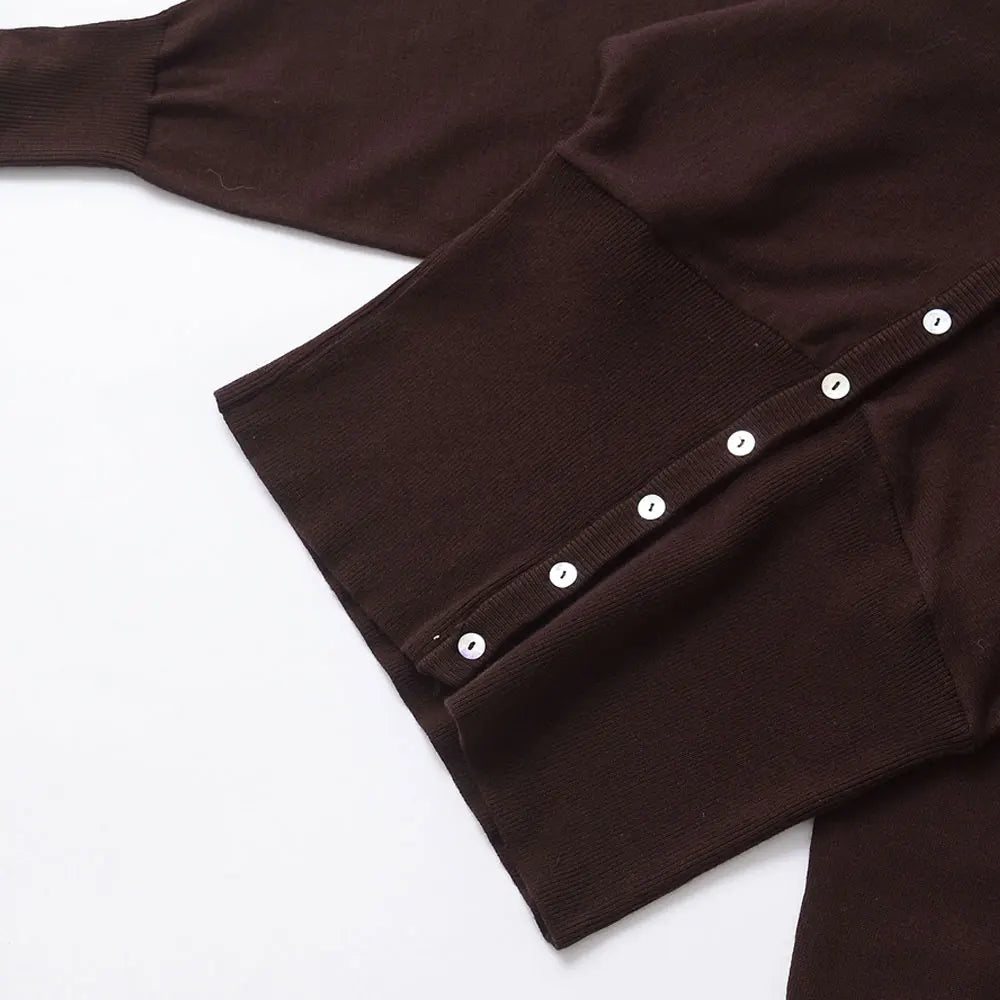 TRZA Women's Fashion Front Button V Neck Knit Cardigan Sweater Long Sleeve Fitted Hem Chic Outerwear Female Tops