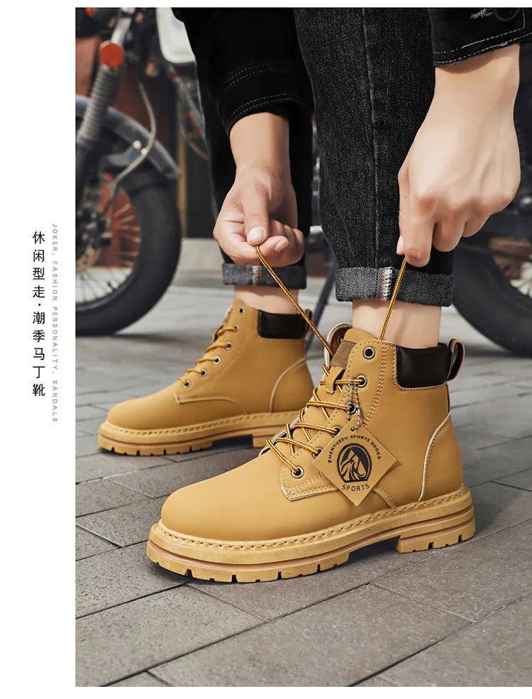 High Top Boots Men's Leather Shoes Fashion Motorcycle Men's Ankle Boots Winter Boot Lace Up Botas Hombre Cowboy Boots