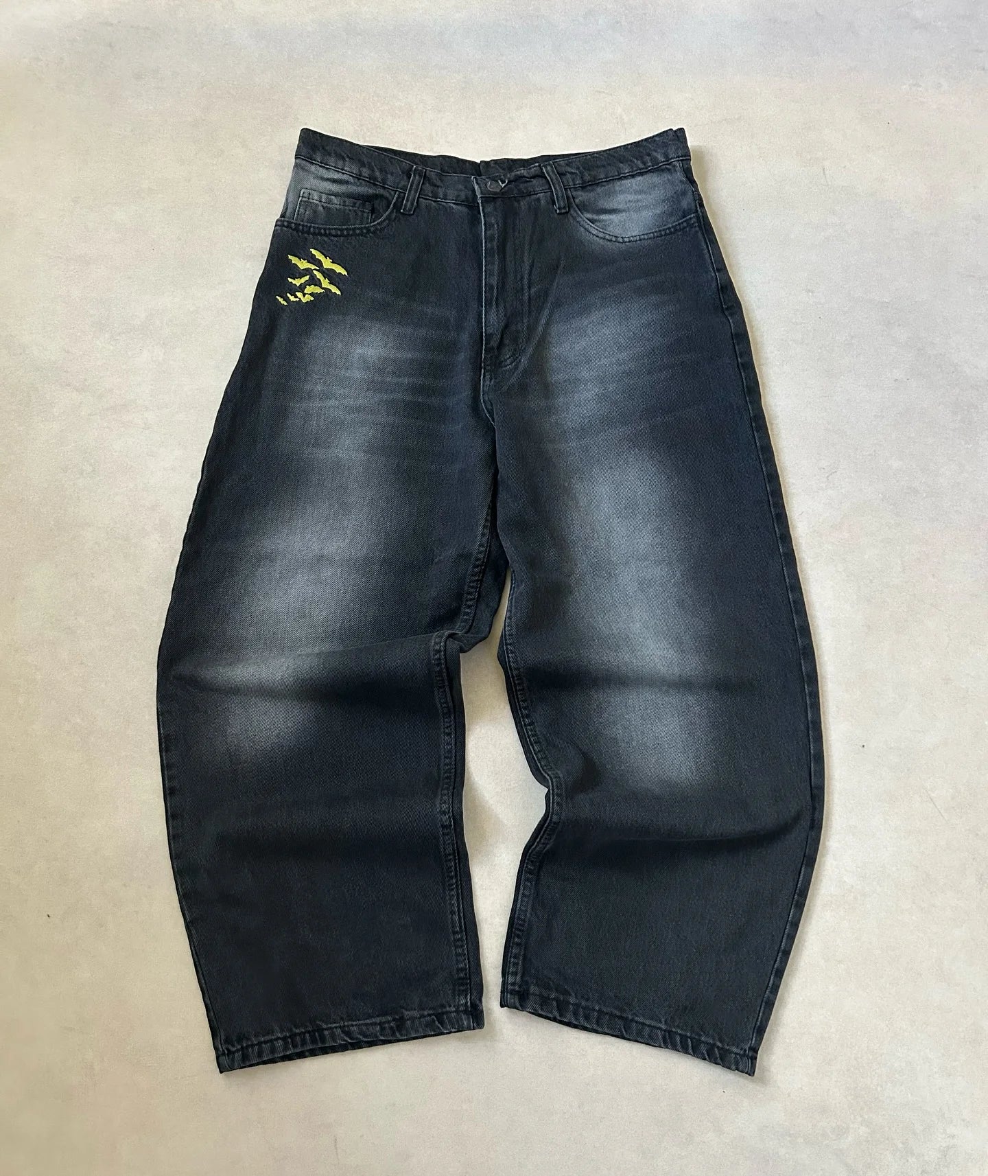Harajuku Embroidered Baggy Jeans Men Women Hip Hop Vintage Black Wash Baggy Jeans Low Rise Wide Leg Pants American Y2K Clothes