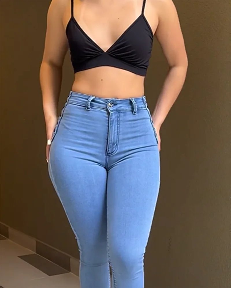 Streetwear Stretch Jeans Female High Waisted Trousers Womens Denim High Quality Clothing Luxury Ladies Skinny Pants Multi Color