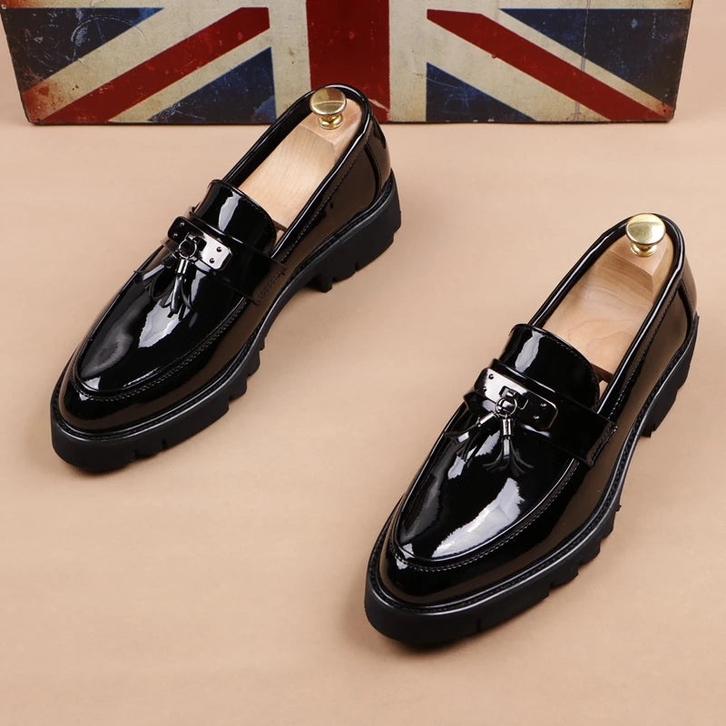 men's fashion wedding party dress patent leather shoes slip-on lazy shoe black trend platform loafers gentleman sneakers zapatos