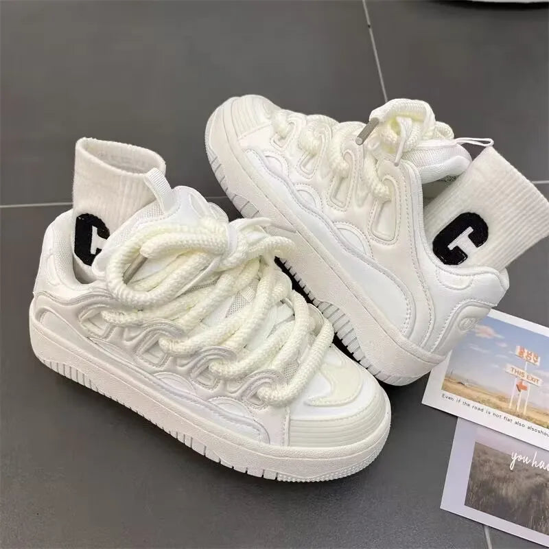 White Fashion Womens Sports Shoes Street Student Casual Platform Sneakers Running Harajuku Comfortable New Ladies Shoes