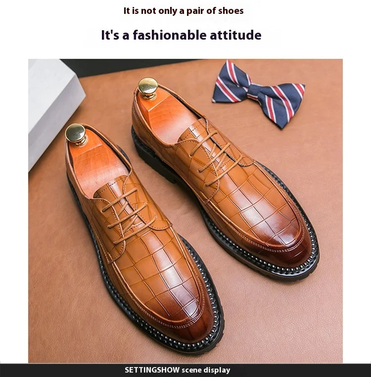 Business shoes British casual shoes Increase leather shoes Korean version breathable lace-up hair stylist men's shoes
