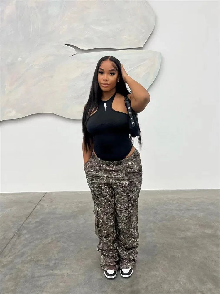 Summer Outfits y2k Clothes Streetwear Print Pants For Women Gray Casual Trousers Baggy High Waist Wide Leg Pants Trousers