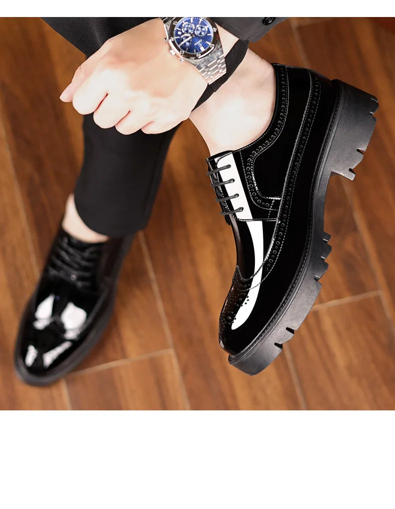 New Men Dress Shoes Elevator Shoes Genuine Leather Increase Business Lift Shoes Bright Upper For Man 8cm 10cm Heightening Shoes