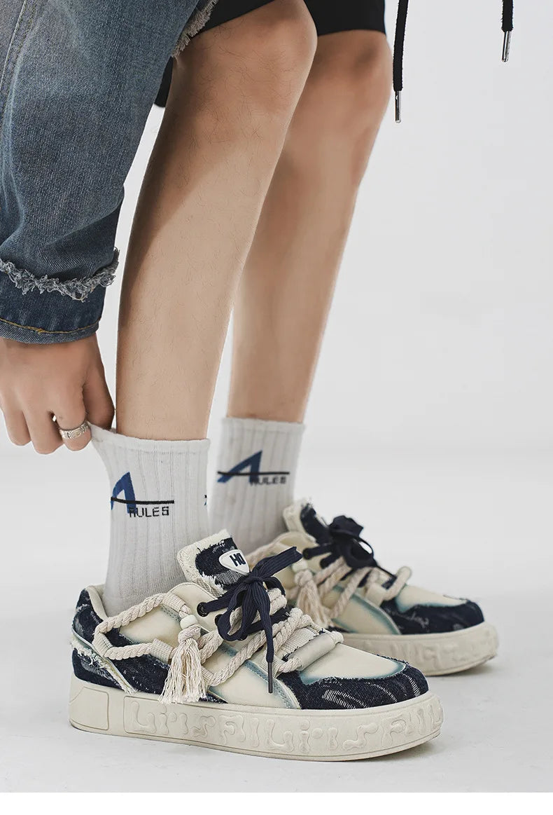New Fashion Rope Chunky Sneakers Men's Casual Aesthetic Walking Shoes Man Stylish Vulcanize Trainer Male Brand Skateboard Shoes