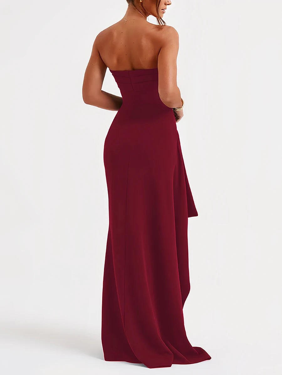 Summer Sexy Tube Top High Slit Backless Dress Ruffled Off-Shoulder Sleeveless Slim Elegant Elegant High-End Club Party Long Skirt Evening Dress Wedding Dress