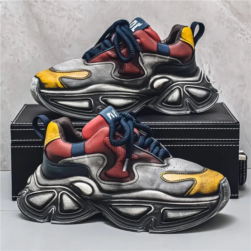 Chunky Sneaker Men Designer Sport Shoes Fashion Casual Microfiber Leather Fabric Breathable Height Increased Flat Platform Shoes
