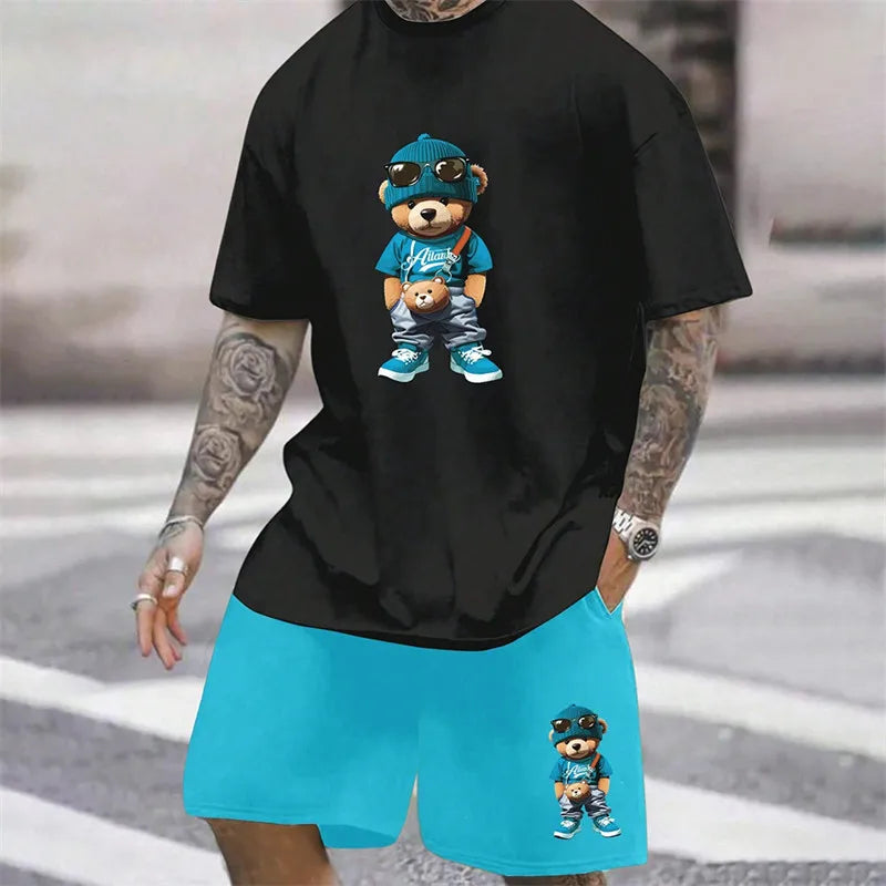 2024 Harajuku fun summer Men's T-shirt casual Daily couple Outdoor street suit Short sleeve shorts two-piece set