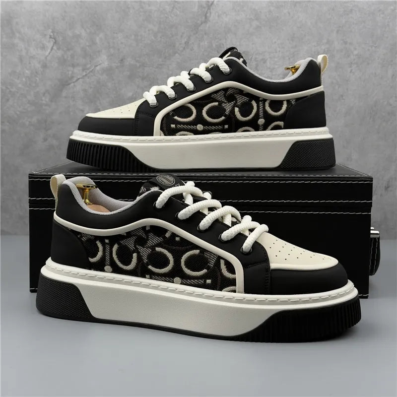 Luxury Designer Britain Men's Lace Up Color-blocked Thick Bottom Causal Board Shoes Flats Moccasins Male Walking Sneakers