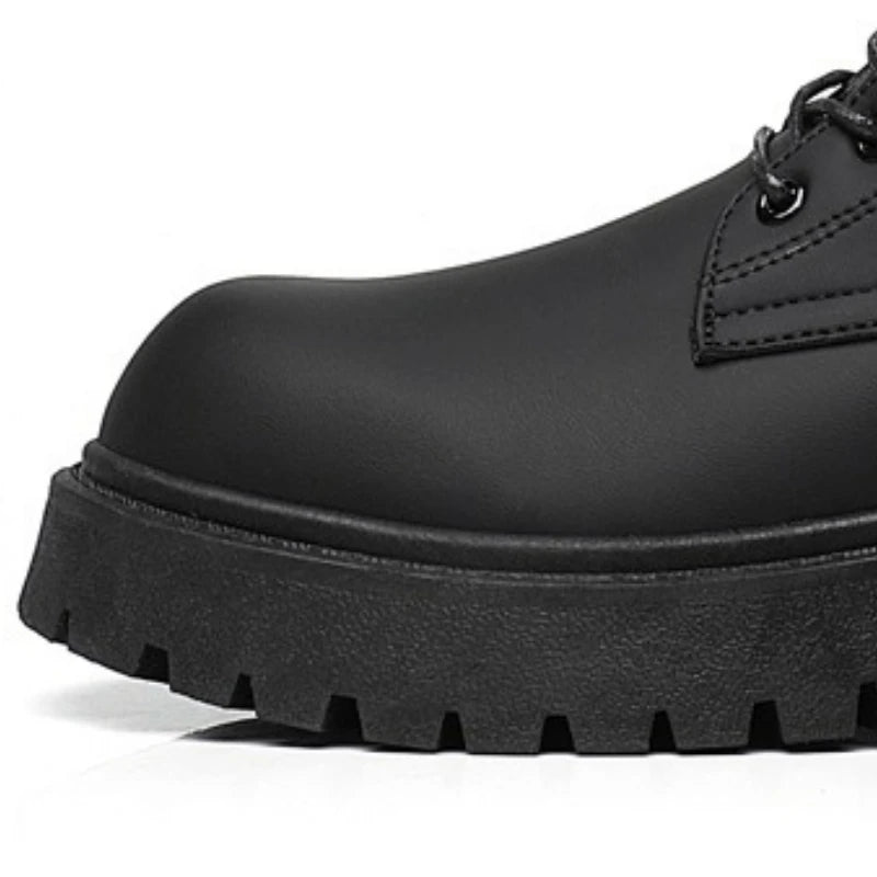 Men's Boots High Top Leather Boots British Style Black Ankle Boots Platform Lace Up Motorcycle Boot Couple Outdoor Casual Shoes