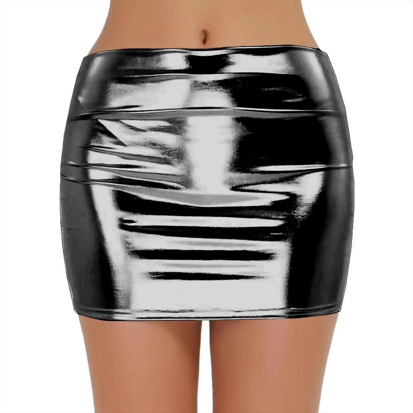 Sexy PU Leather Short Skirts for Women Club Prom Performance Solid High Waist Mini Skirt Gold Red Shine Bright Fladas Mujer XXL