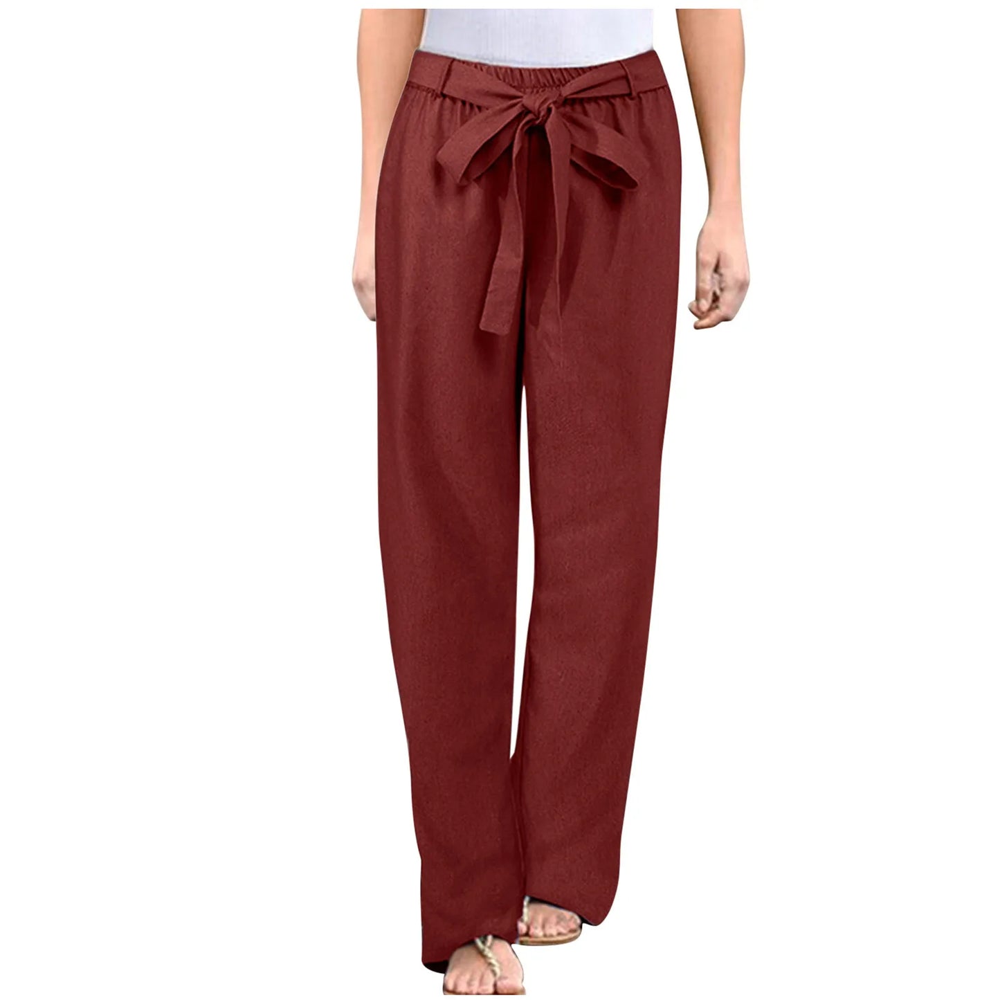 Women Casual Long Pants Print Lace Up Elastic Waist Pant Straight Spliced Pockets Lady Streetwear Elegant Lady Summer 2025