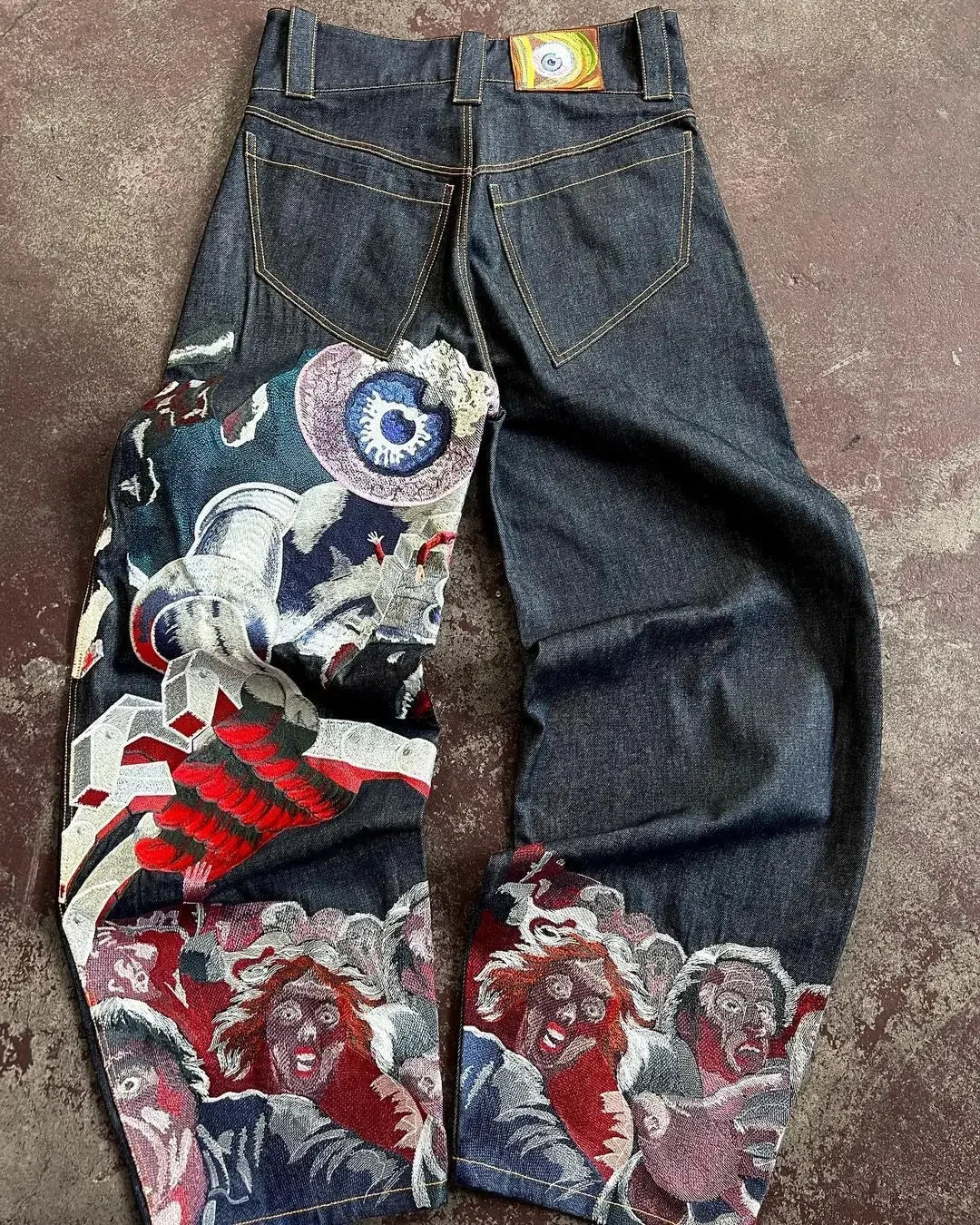 Streetwear Y2K Jeans Mens Womens Casual Hip Hop Punk Baggy Jeans Retro Oversized Graphic Embroidery High Waisted Wide Leg Jeans