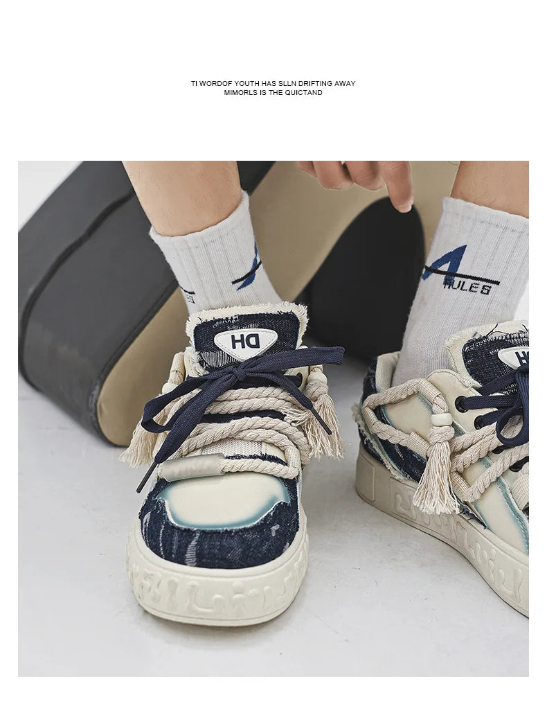 New Fashion Rope Chunky Sneakers Men's Casual Aesthetic Walking Shoes Man Stylish Vulcanize Trainer Male Brand Skateboard Shoes