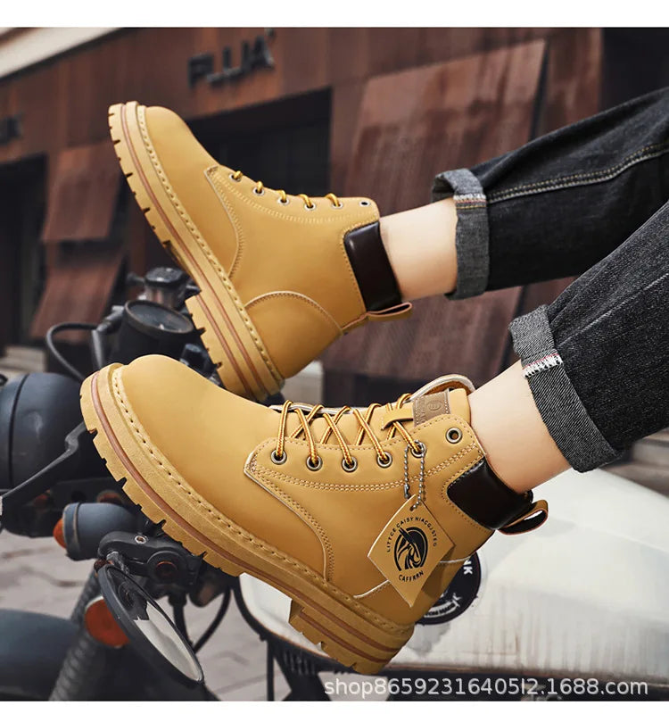 Men's Boots Lace Up 2024 Winter New High Top Leisure All-match Men's Casual Boots Non-slip Trend Rubber Men Flat Boots
