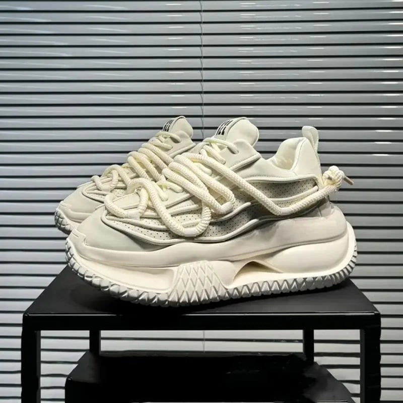Men's Casual Shoes Solid Color Sneakers Trend Lace Up Running Shoes Outdoor Running Shoe Height Increased Platform Shoes for Men