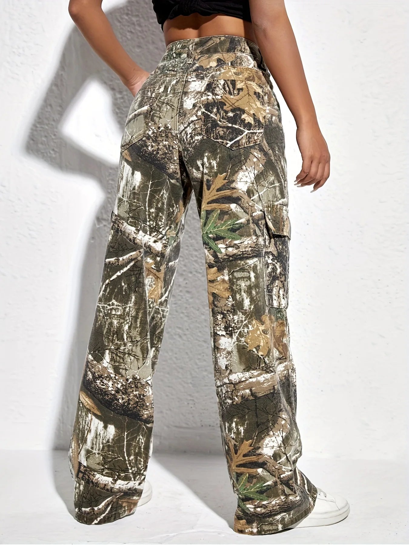 FAGADOER Fashion Camouflage Print Straight Pants Women High Waisted Button Pocket Loose Trousers Casual Female Sporty Bottoms