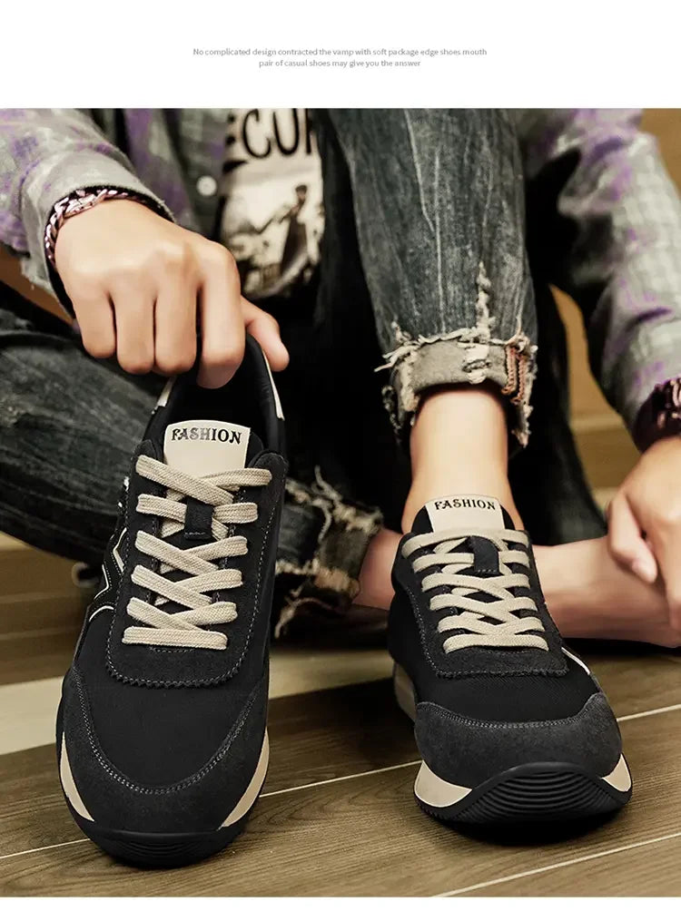 Sneakers Casual Mens Designer Retro Running Shoes Fashion Microfiber Leather Fabric Breathable Increased Internal Platform Shoes