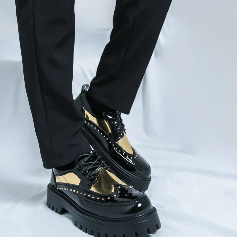 Men Casual Office Business Formal Oxford Thick Bottom Dress Shoes Men Gentleman Outdoor Patent Leather Wedding Shoes Fashion