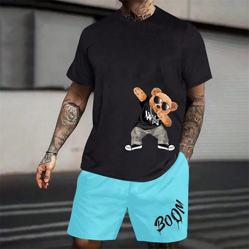 2024 Harajuku fun summer Men's T-shirt casual Daily couple Outdoor street suit Short sleeve shorts two-piece set