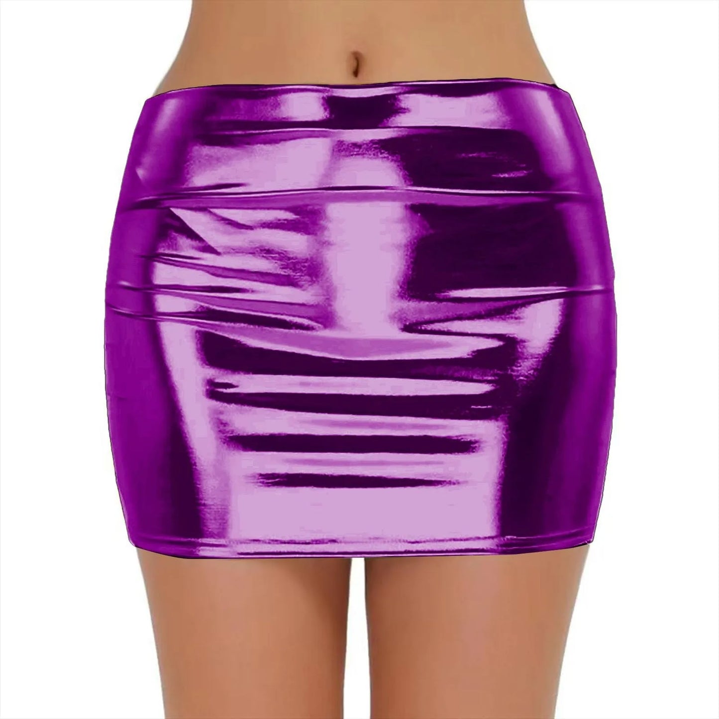 Sexy PU Leather Short Skirts for Women Club Prom Performance Solid High Waist Mini Skirt Gold Red Shine Bright Fladas Mujer XXL
