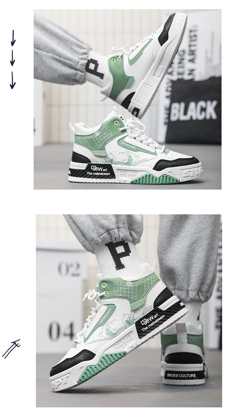 High-Top Men Casual Shoes Fashion Non-Slip Men Sneakers Breathable Lace Up Walking Shoes Male Flat Tenis Shoes Zapatillas Hombre