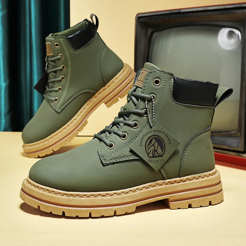 High Top Boots Men's Leather Shoes Fashion Motorcycle Men's Ankle Boots Winter Boot Lace Up Botas Hombre Cowboy Boots