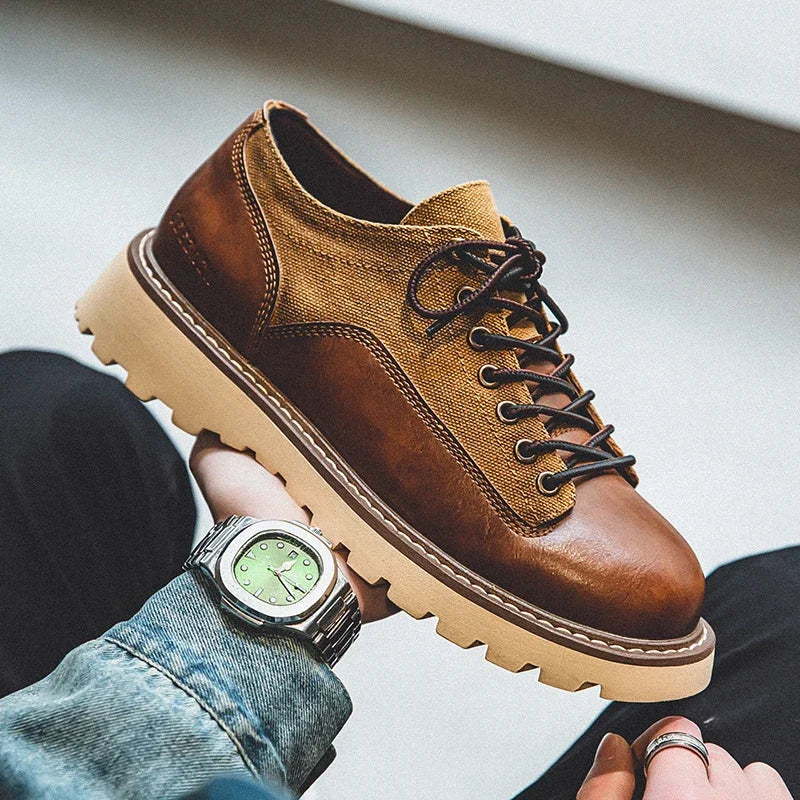 British Style Men's Work Shoes American Thick Soled Casual Shoes Men's Leather Trendy Shoes Retro Style Luxury Shoes