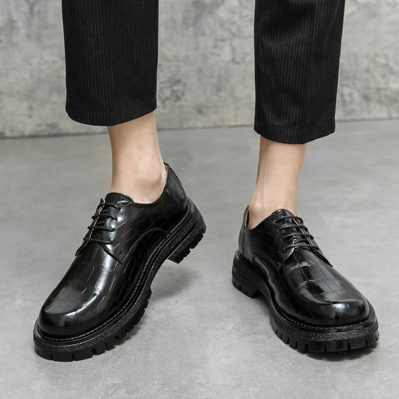 2024 Men's Thick soled Oxford Shoes Fashion Versatile Breathable Office Classic Business Luxury Designer Formal Crocodile Shoes