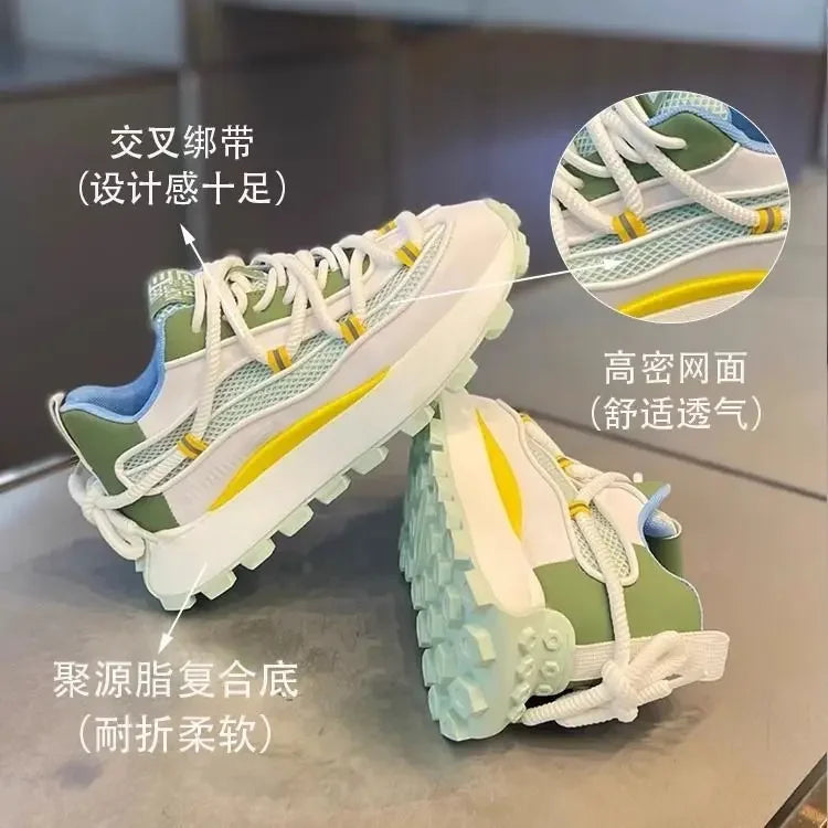 Mesh breathable dad shoes 2024 latest versatile casual sports shoes with thick soles and elevated height for men's running shoes