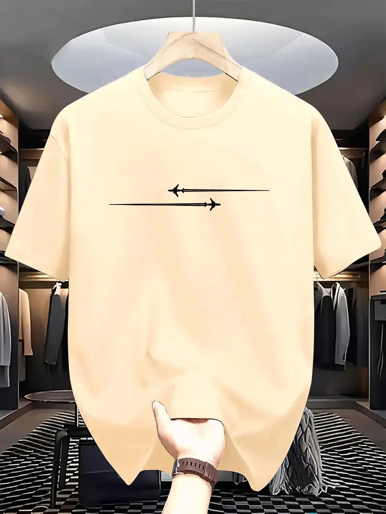 Summer Men's Casual Large Creative Aircraft Pattern Printing Comfortable Sports Round Neck Short Sleeve T-shirt