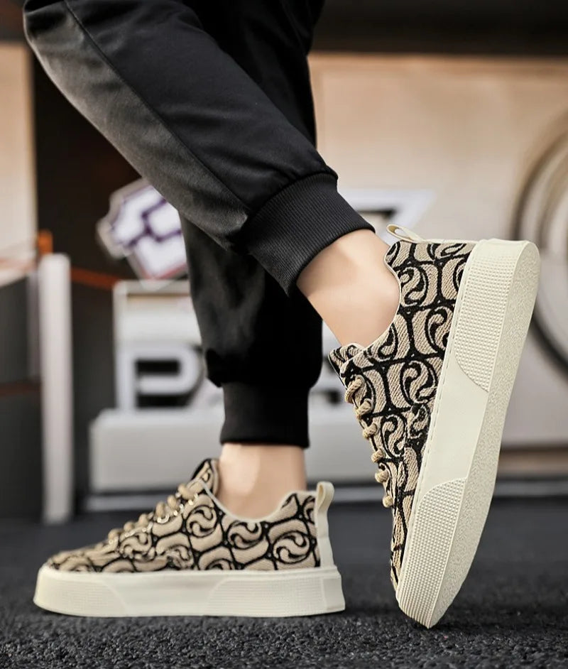 Men's Graffiti Prints Canvas Sneakers 2024 Spring Autumn Breathable Fashion Vulcanize Shoes Outdoor Lace Up Men Casual Shoes