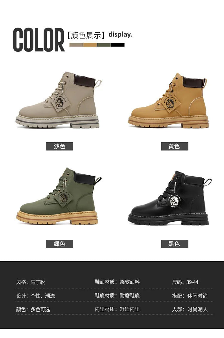 High Top Boots Men's Leather Shoes Fashion Motorcycle Men's Ankle Boots Winter Boot Lace Up Botas Hombre Cowboy Boots
