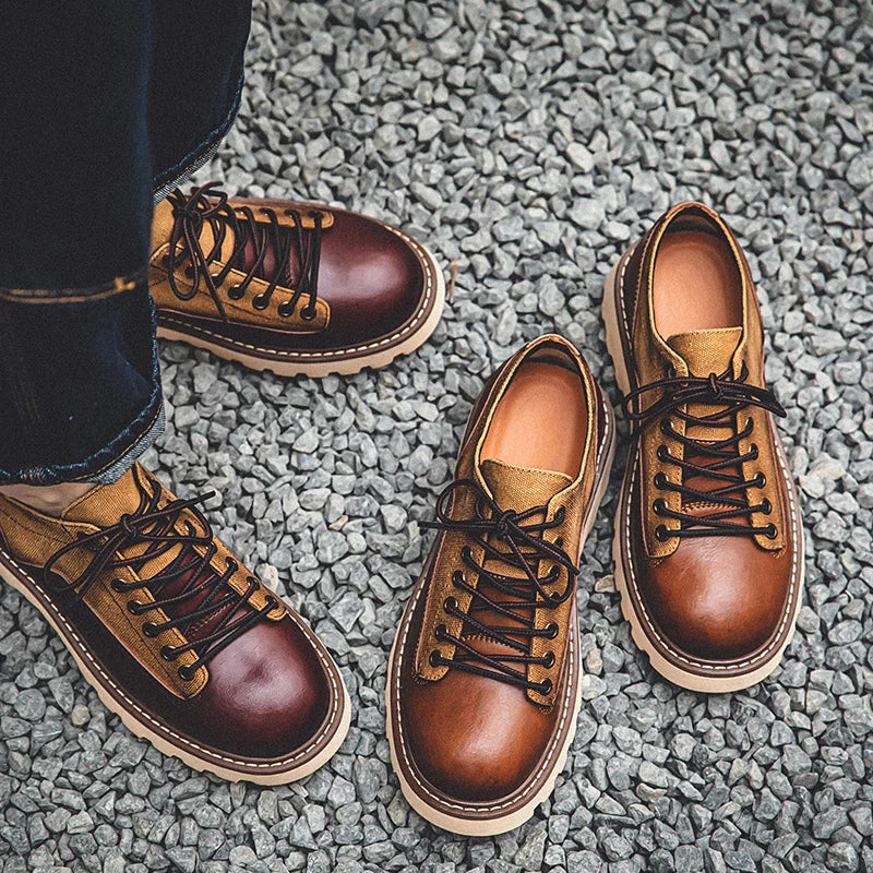 British Style Men's Work Shoes American Thick Soled Casual Shoes Men's Leather Trendy Shoes Retro Style Luxury Shoes