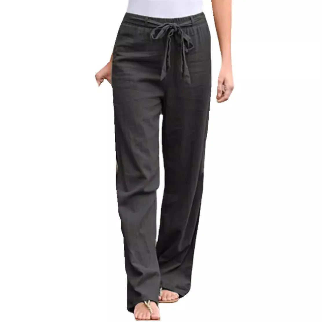Women Casual Long Pants Print Lace Up Elastic Waist Pant Straight Spliced Pockets Lady Streetwear Elegant Lady Summer 2025